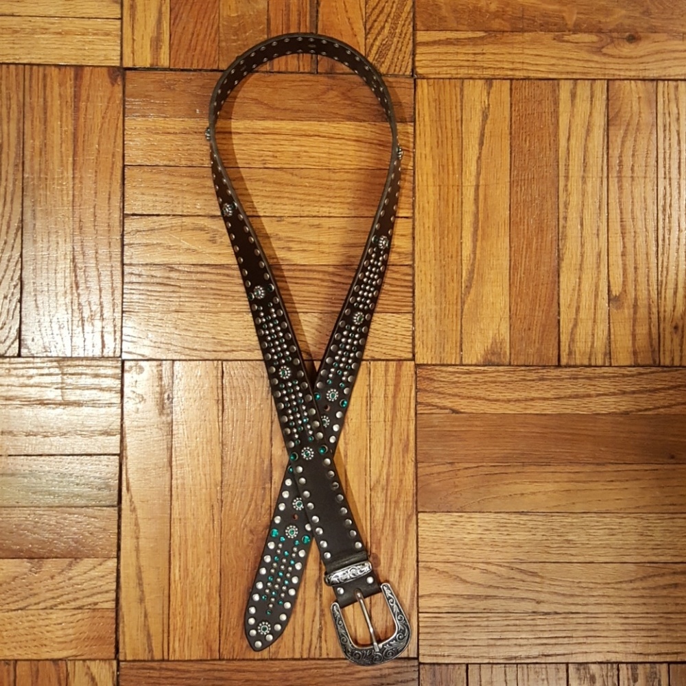 NANNI Women's Black Leather Studded Belt - 90/36
